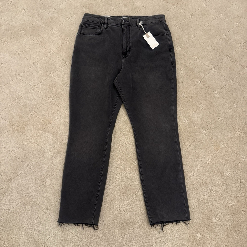 Good American Black Skinny Jeans with Raw Hem